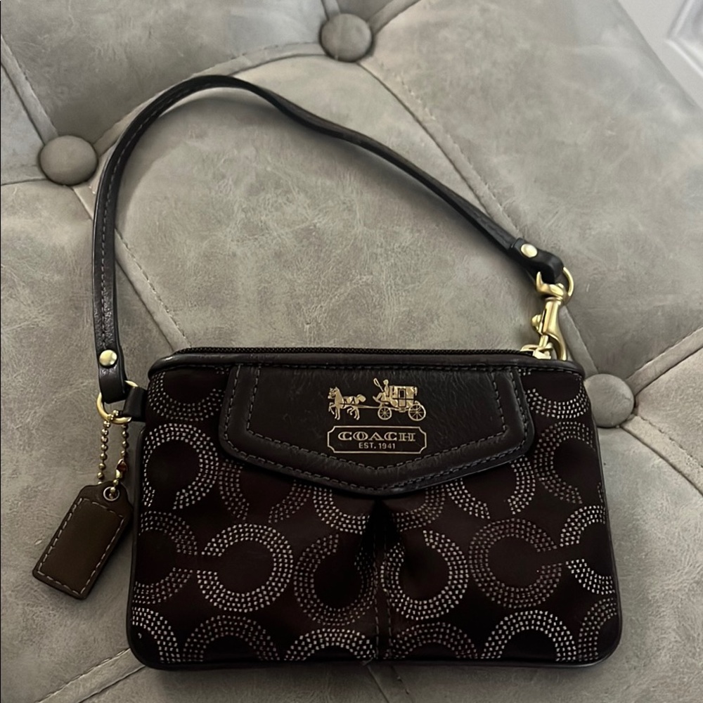 Coach Black and Brown Patterned Wristlet